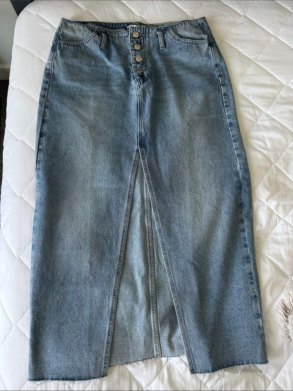 Signature8 Light Blue Denim Midi Skirt with Front Slit